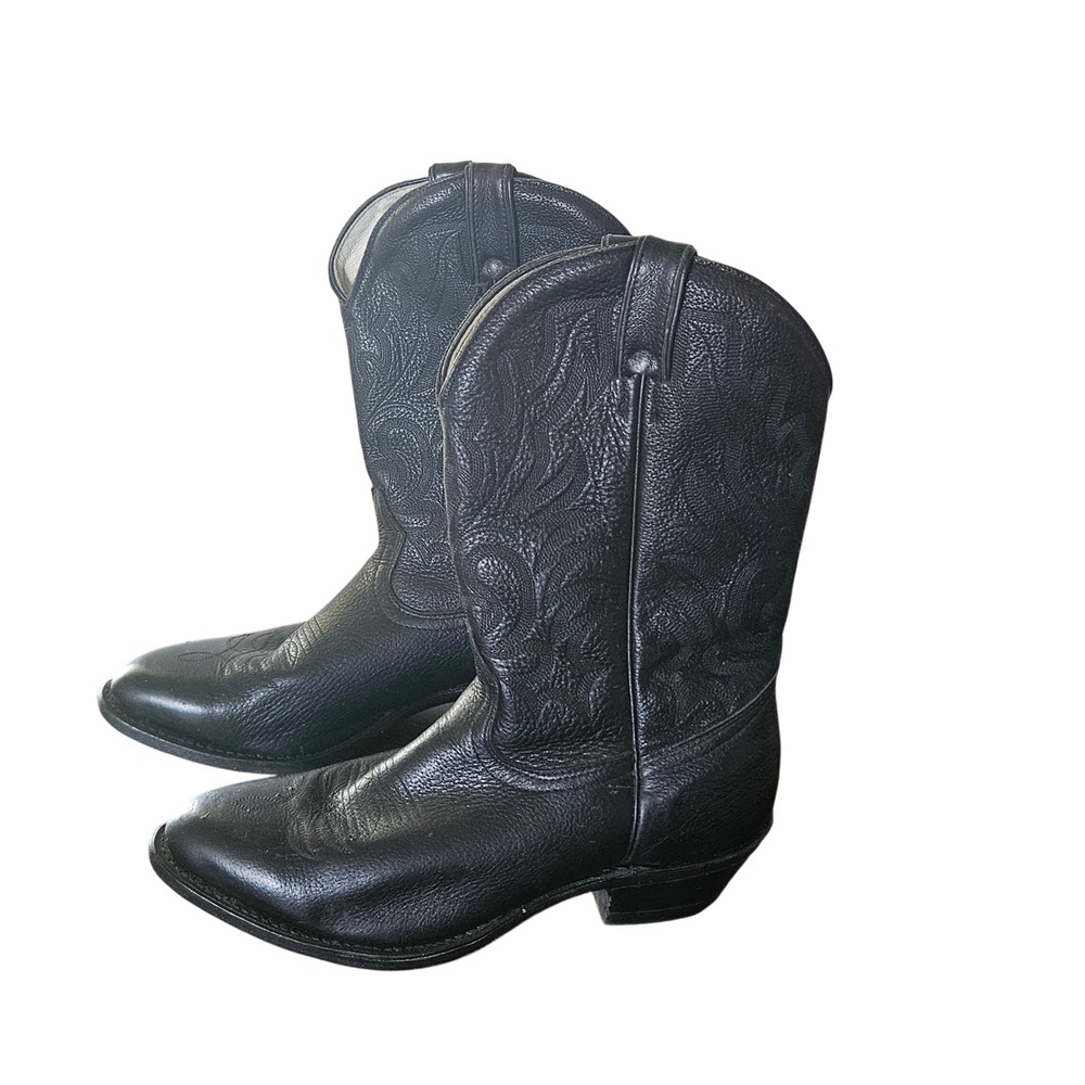 Boulet Western Cowboy Boots Black Leather Round Toe Canada Men's 9E Wide